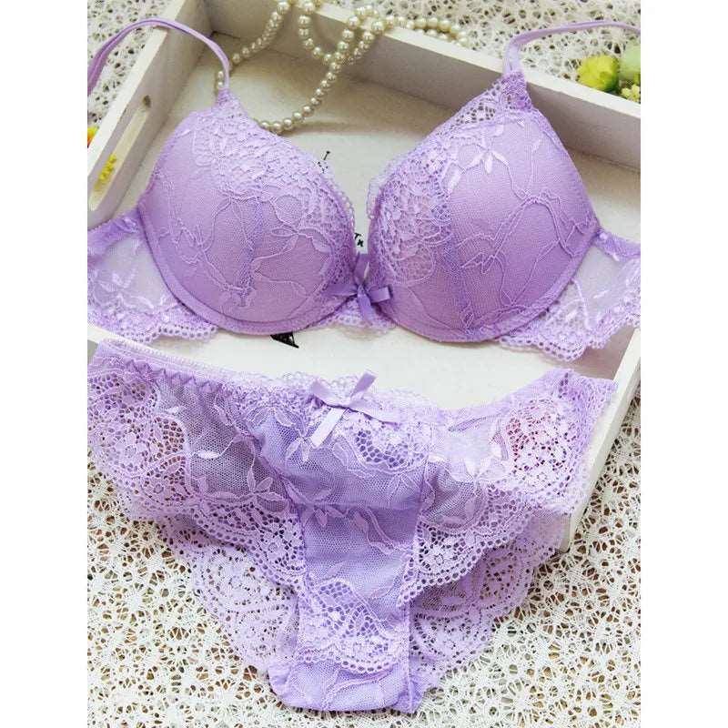 Women Lingerie Set Fashion Lace Lingerie Sets For Ladies Soild Color Bra Comfortable Intimates Underwear Suit Female PURPLE