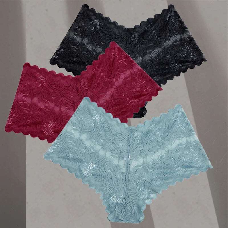 3Pcs/Set Women Lace Boyshorts Underpants Low Rise Panties Ladies Fashion Floral Lace Underwear S-XL Girls Panty Intimates Set 17 3pcs