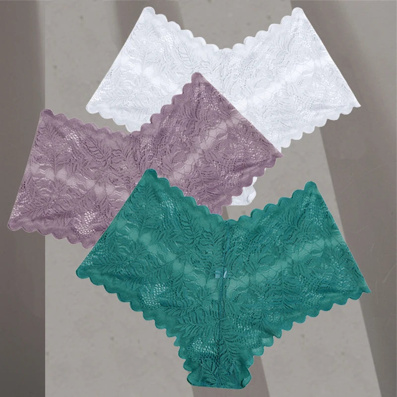 3Pcs/Set Women Lace Boyshorts Underpants Low Rise Panties Ladies Fashion Floral Lace Underwear S-XL Girls Panty Intimates Set 13 3pcs