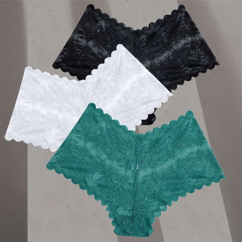 3Pcs/Set Women Lace Boyshorts Underpants Low Rise Panties Ladies Fashion Floral Lace Underwear S-XL Girls Panty Intimates Set 15 3pcs