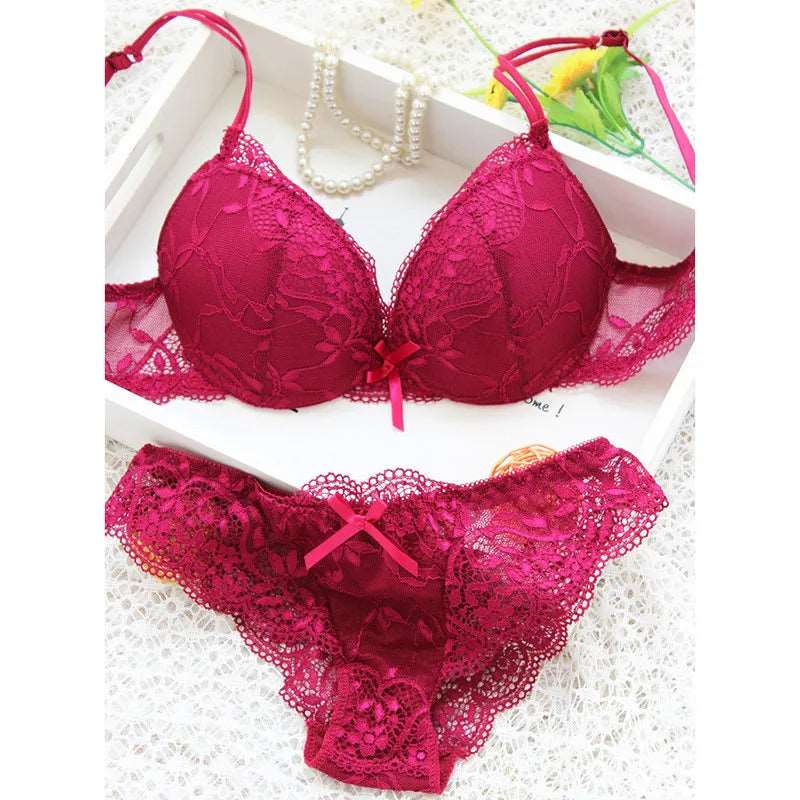 Women Lingerie Set Fashion Lace Lingerie Sets For Ladies Soild Color Bra Comfortable Intimates Underwear Suit Female Burgundy