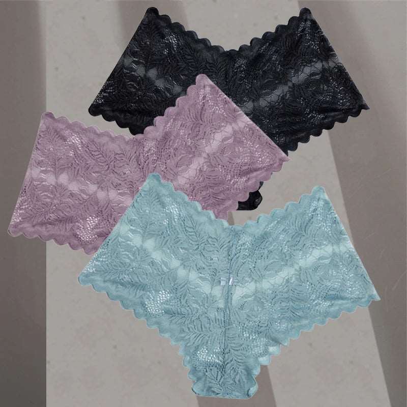 3Pcs/Set Women Lace Boyshorts Underpants Low Rise Panties Ladies Fashion Floral Lace Underwear S-XL Girls Panty Intimates Set 8 3pcs