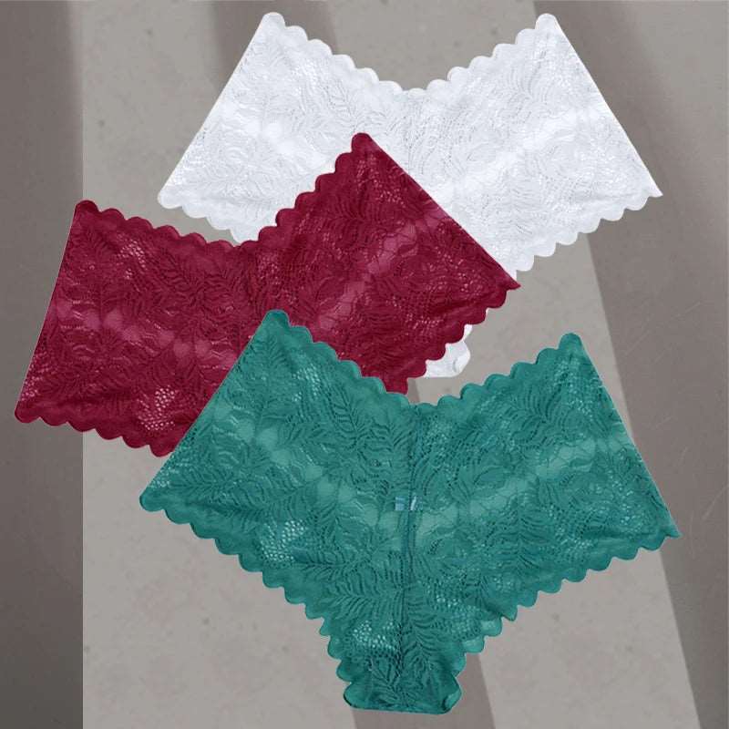 3Pcs/Set Women Lace Boyshorts Underpants Low Rise Panties Ladies Fashion Floral Lace Underwear S-XL Girls Panty Intimates Set 9 3pcs