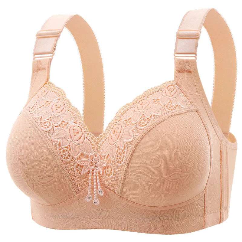 New Large Size Luxury Lace Lace Without Steel Ring Women's Bra Push Up Breathable Comfortable Adjustable Women's Underwear shrimp red