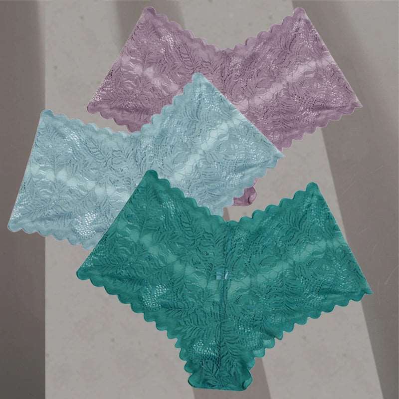 3Pcs/Set Women Lace Boyshorts Underpants Low Rise Panties Ladies Fashion Floral Lace Underwear S-XL Girls Panty Intimates Set 6 3pcs