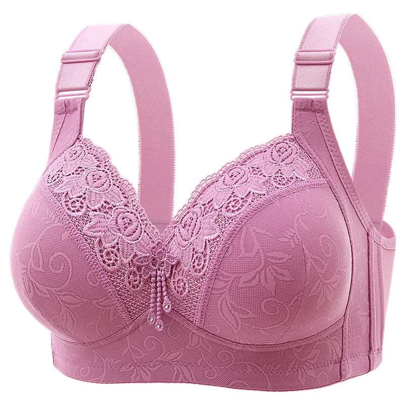 New Large Size Luxury Lace Lace Without Steel Ring Women's Bra Push Up Breathable Comfortable Adjustable Women's Underwear Purple