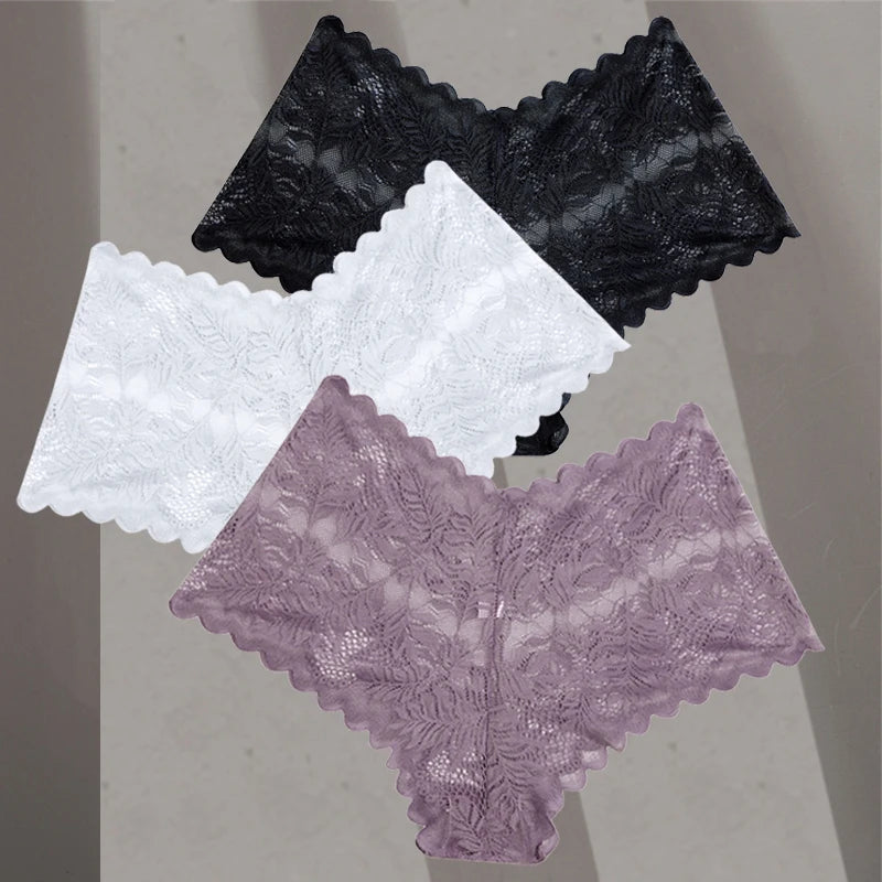 3Pcs/Set Women Lace Boyshorts Underpants Low Rise Panties Ladies Fashion Floral Lace Underwear S-XL Girls Panty Intimates Set 5 3pcs