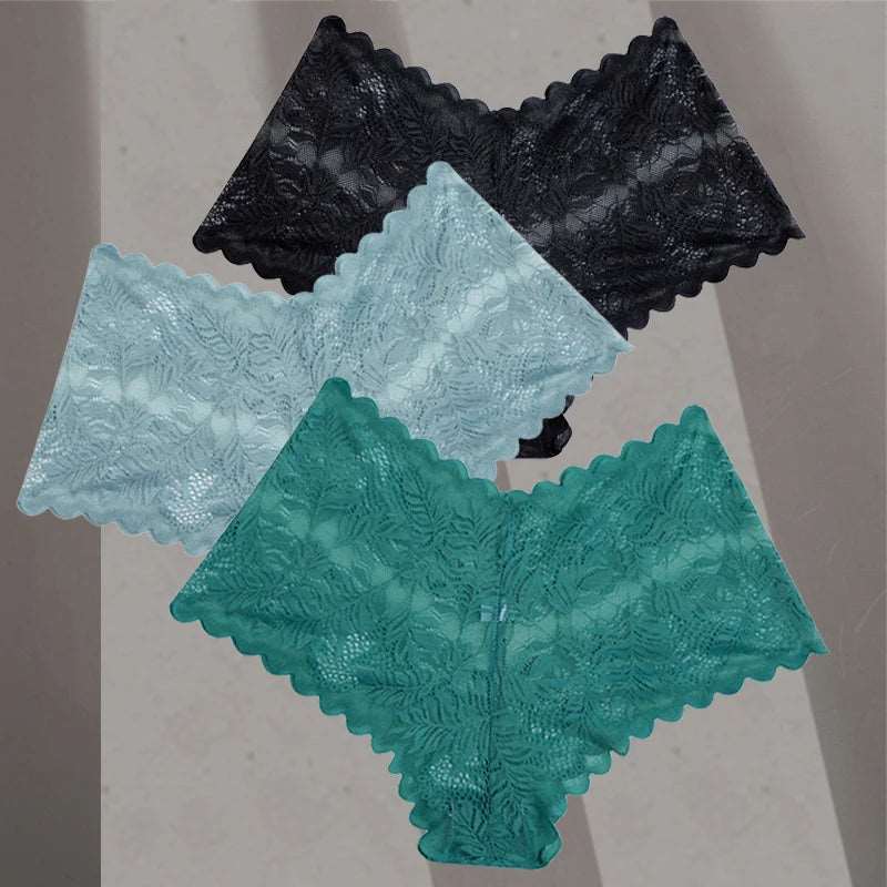 3Pcs/Set Women Lace Boyshorts Underpants Low Rise Panties Ladies Fashion Floral Lace Underwear S-XL Girls Panty Intimates Set 3 3pcs