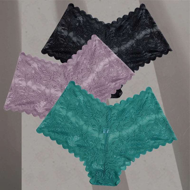 3Pcs/Set Women Lace Boyshorts Underpants Low Rise Panties Ladies Fashion Floral Lace Underwear S-XL Girls Panty Intimates Set 18 3pcs