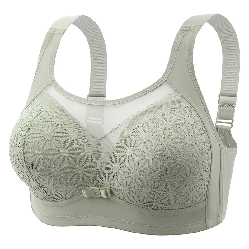 New High-end U-shaped Back With No Steel Ring Gathered And Adjusted Bra Thin Cup Breathable Breasted Underwear Mom's Bra Green B