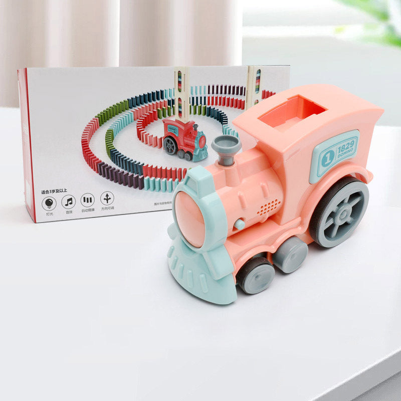 Domino Train Toys Baby Toys Car Puzzle Automatic Release Licensing Electric Building Blocks Train Toy Pink