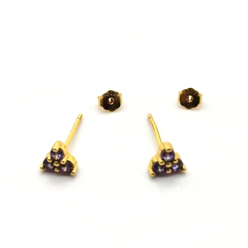 Sterling Silver Mini Clover Earrings in Colorful Yellow Gold Purple Diamond Whole Body 925 Silver