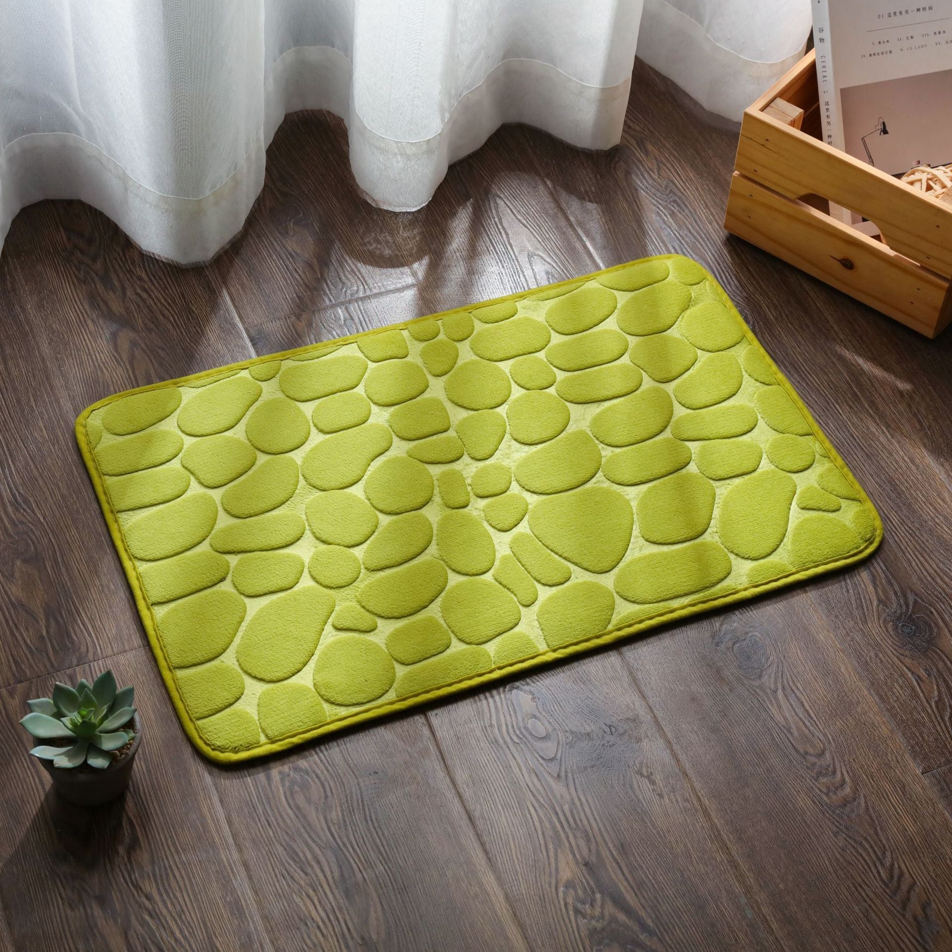 Coral Fleece Printed Solid Color Toilet Floor Mat Green