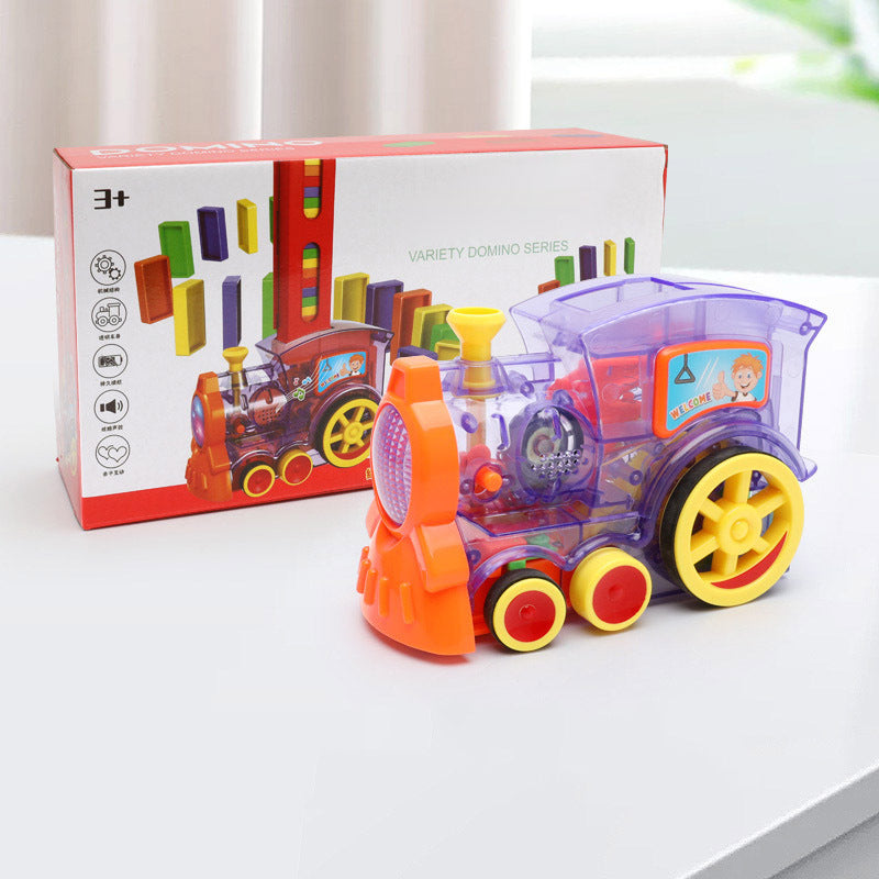 Domino Train Toys Baby Toys Car Puzzle Automatic Release Licensing Electric Building Blocks Train Toy Purple