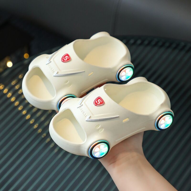 Kids Glowing Slippers Cartoon Car Sandals Children Sandals Anti Slip Boys Girls White