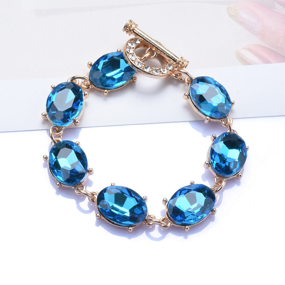 Retro Super Flash Rhinestone Decorative Necklace Women's Fashion Refined Grace Crystal 05 Light Blue Bracelet