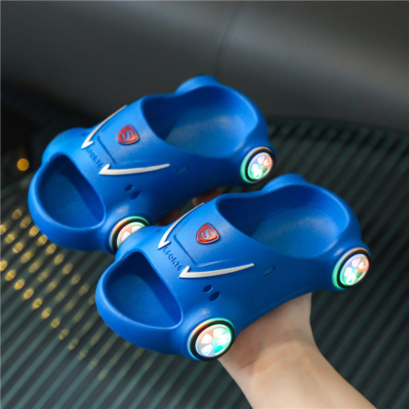 Kids Glowing Slippers Cartoon Car Sandals Children Sandals Anti Slip Boys Girls Blue