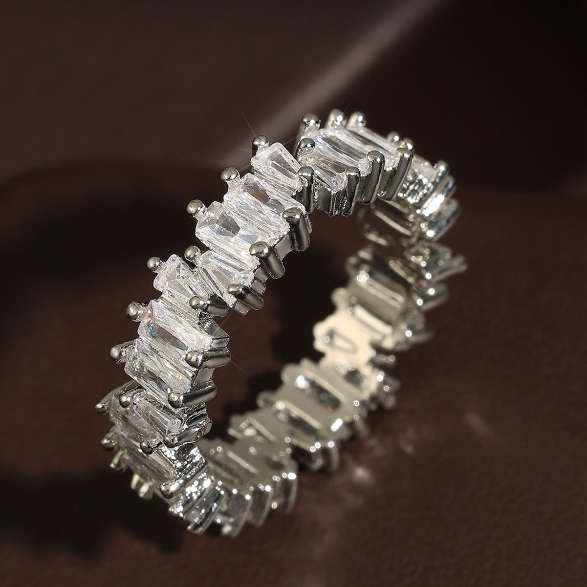 Fashion Inlaid Zircon Ladder Square Ring Female Simple