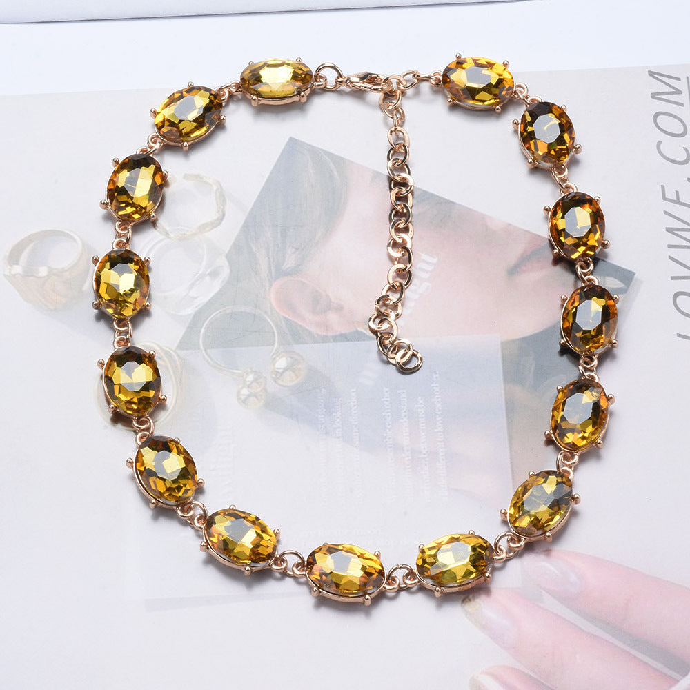 Retro Super Flash Rhinestone Decorative Necklace Women's Fashion Refined Grace Crystal 04 Champagne Necklace