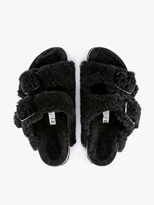 women's warm slippers cork sole Birkenstocks Black