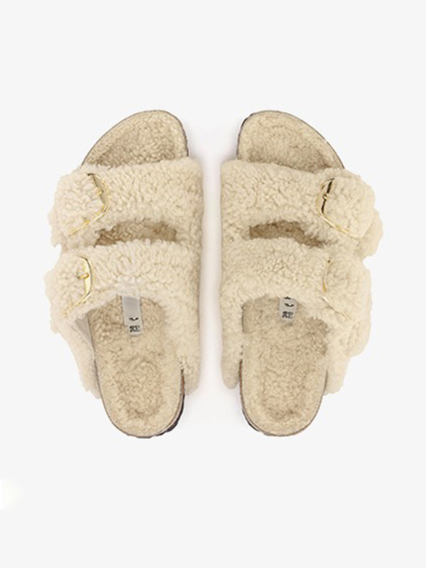 women's warm slippers cork sole Birkenstocks White