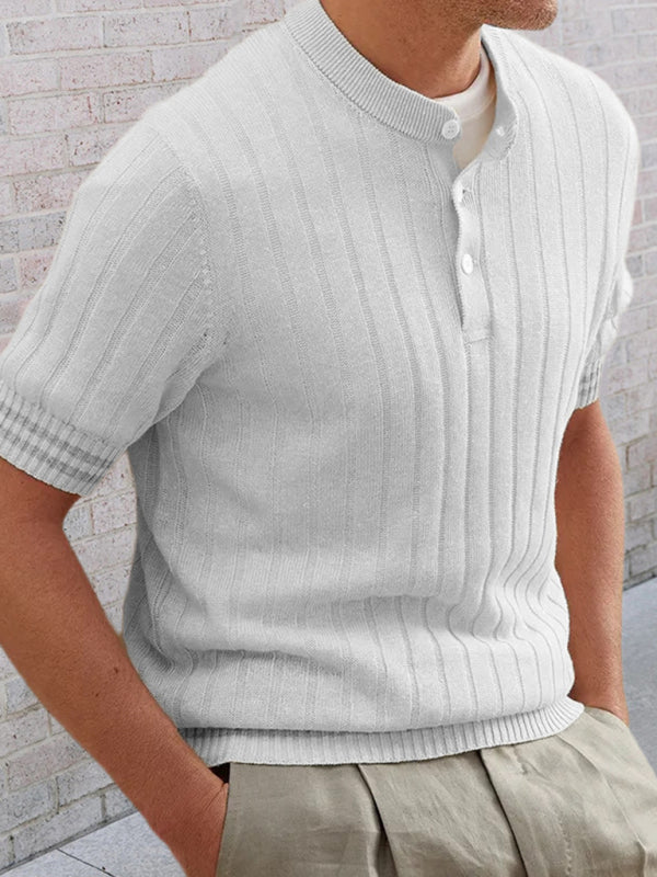 Men's POLO shirt turned short -sleeved slim sweater Grey