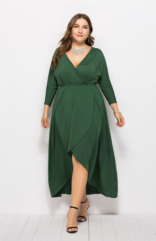 Women's Plus Size Solid Deep V Dress Green black jasper