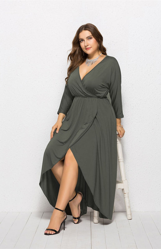 Women's Plus Size Solid Deep V Dress