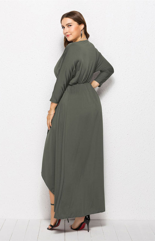 Women's Plus Size Solid Deep V Dress Green grey