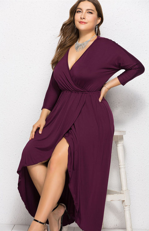 Women's Plus Size Solid Deep V Dress