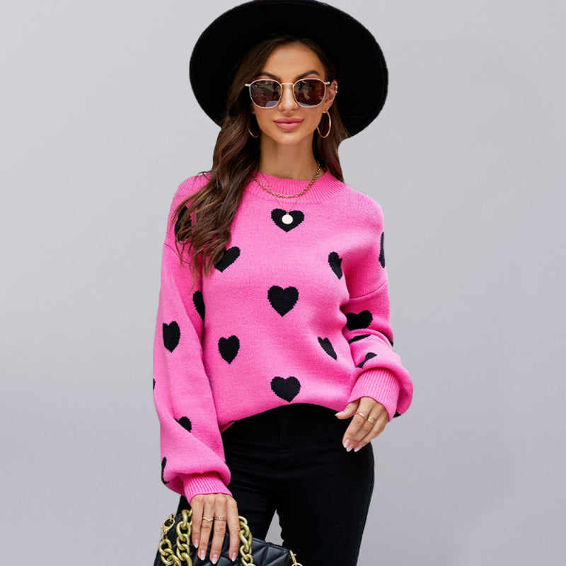 Heart Pullover Women's Knitwear Large Size Loose Sweater Rose