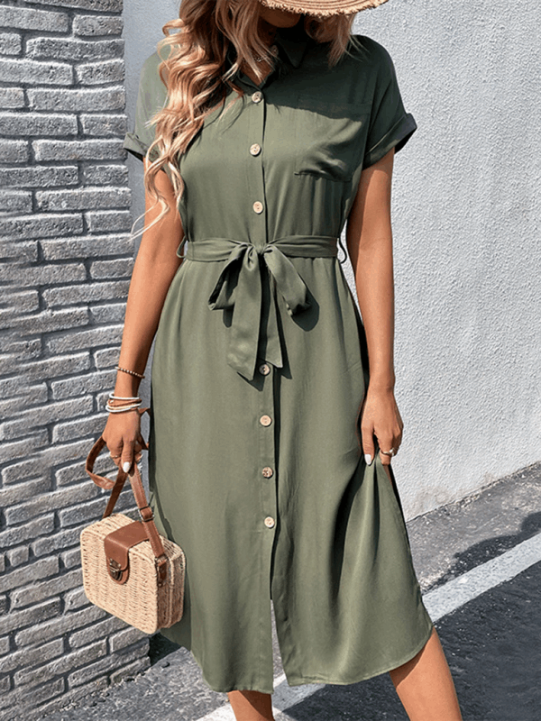 Fashion women's slit solid color dress Olive green